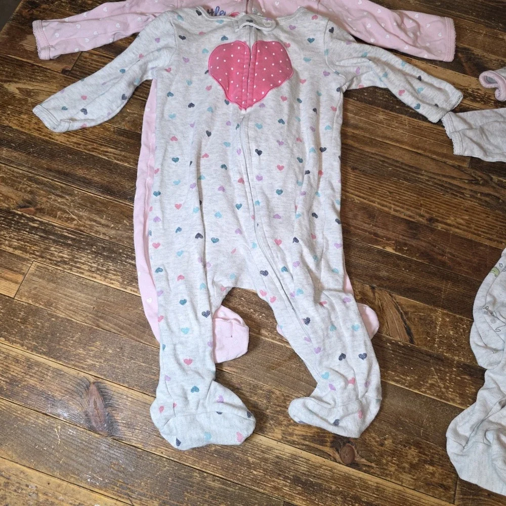7 Baby Girl Size 6 mo Footed Zip Up One Piece Sleeper Pajama Lot  Bundle Infant